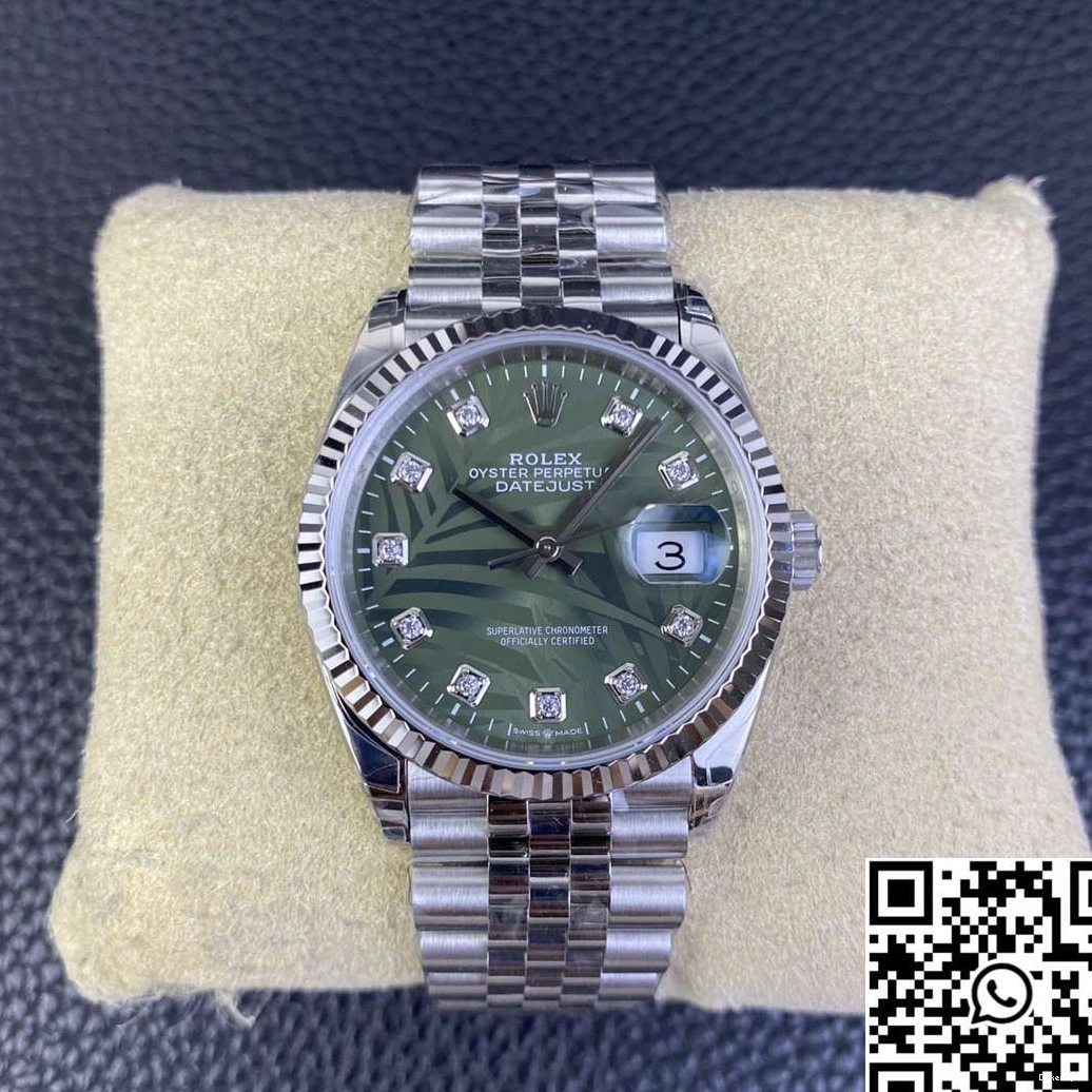 Clean Diamond Factory Datejust Steel Green 36MM Stainless Dial Rolex M126234 Motif Hourmarker 0524